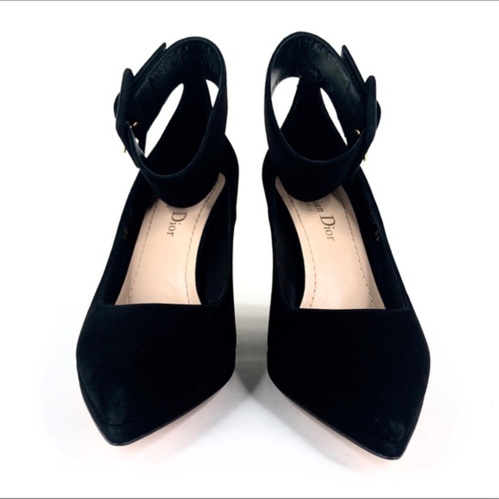 DIOR DIOROUND WEDGE SUEDE ANKLE STRAP PUMPS - Picture 5 of 12